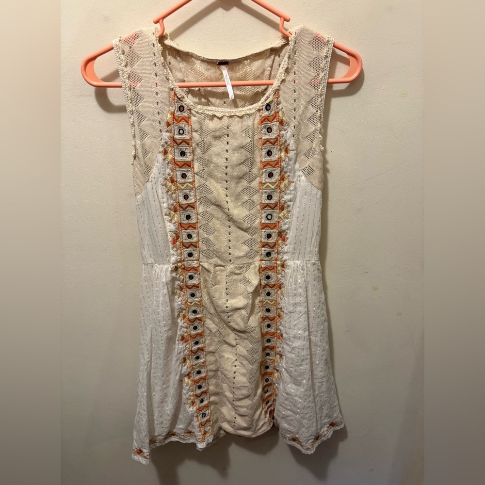 Free People Water Lily mirror mini dress crochet size 2 lined - Picture 3 of 11